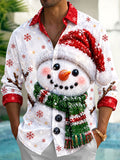 Oceanlyte Men's Graphic Snowman With Santa Hat And Scarf Print Long Sleeve Shirt with Chest Pocket