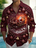 Oceanlyte Men's 3D Christmas Ornaments Print Long Sleeve Shirt with Chest Pocket