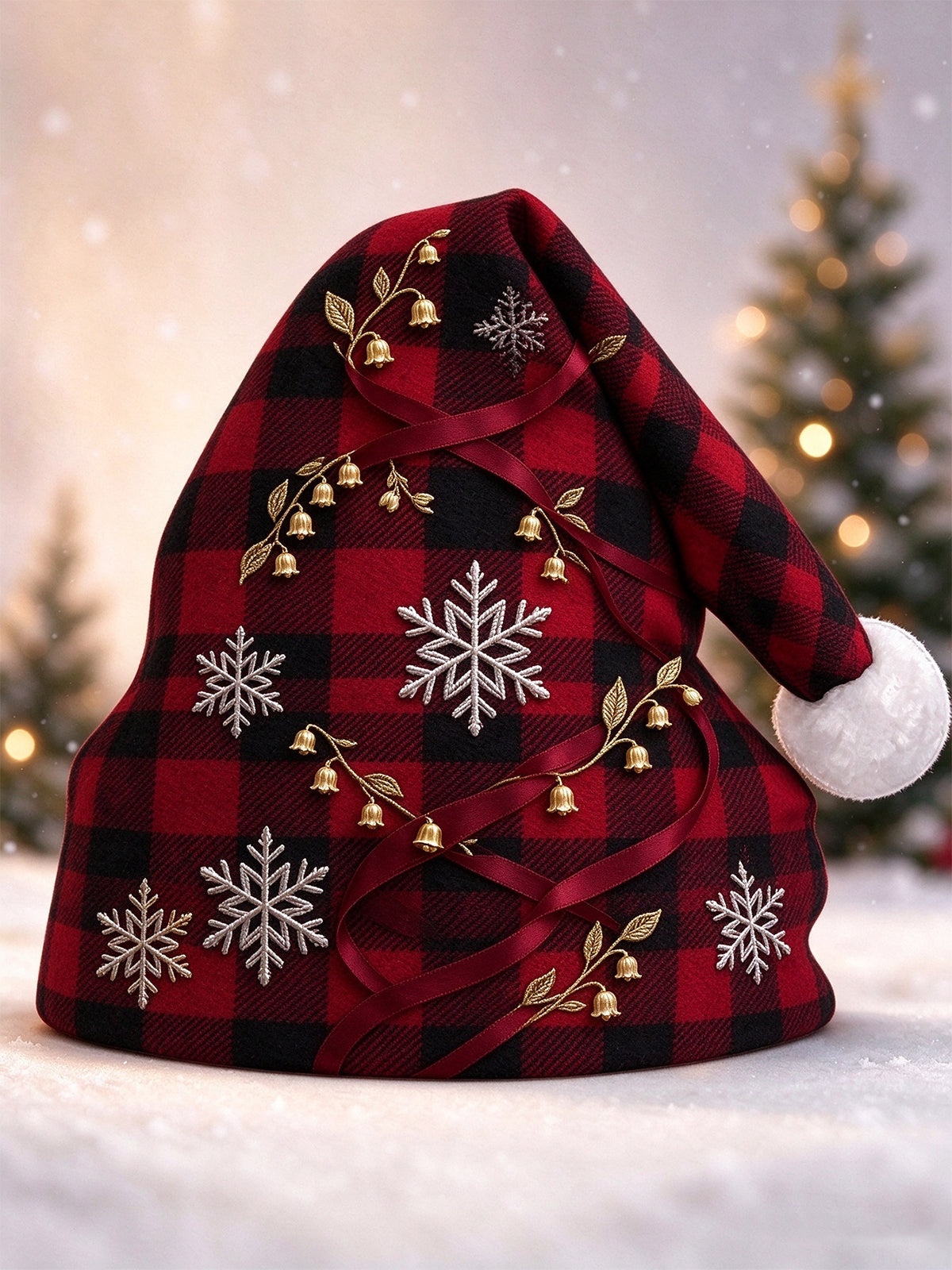 Oceanlyte Men's Christmas Plaid Pattern With Snowflakes And Golden Bells Hat