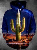 Oceanlyte Men's Saguaro Cactus And Starry Night Sky Print Long Sleeve Hoodie