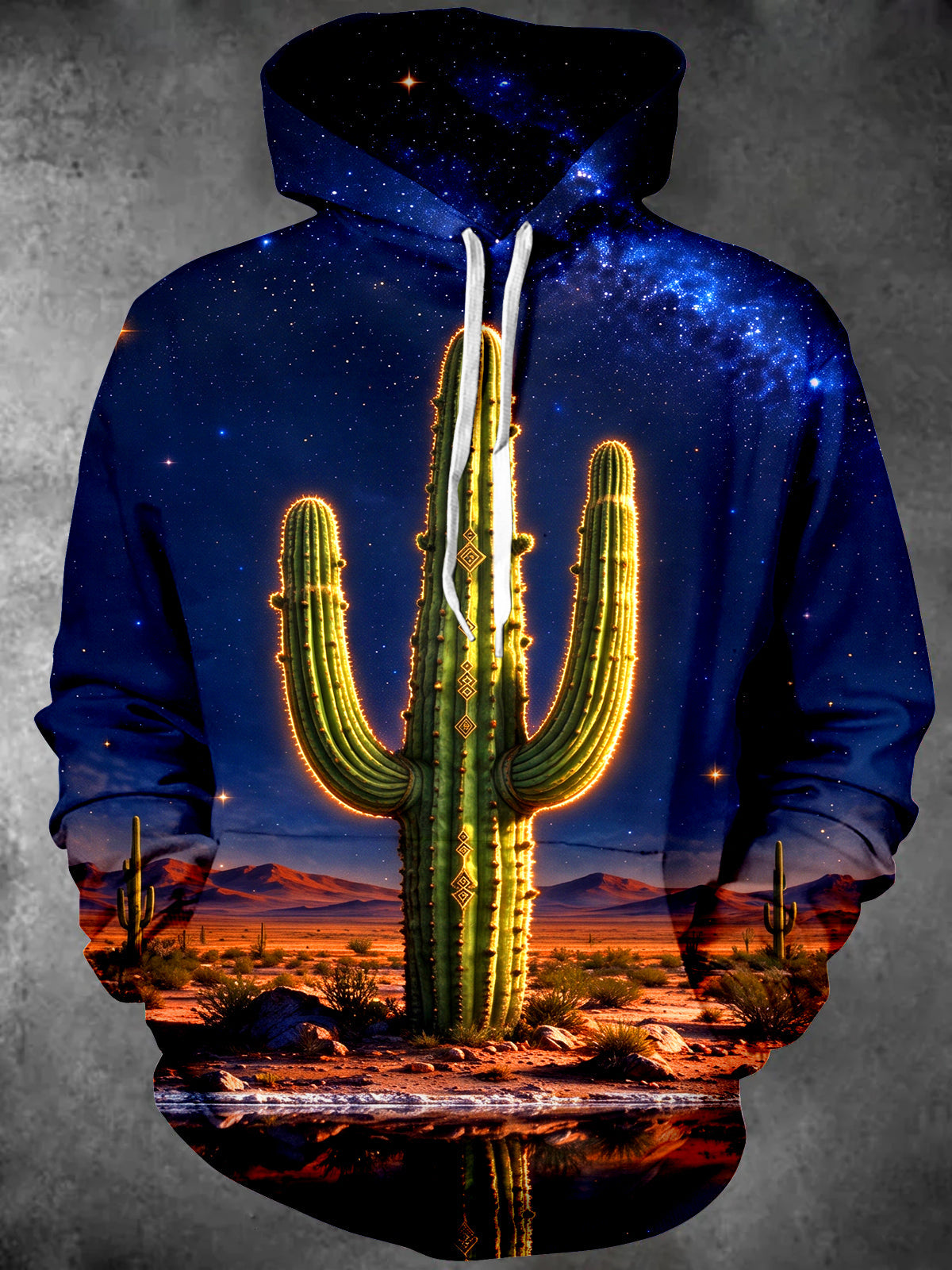 Oceanlyte Men's Saguaro Cactus And Starry Night Sky Print Long Sleeve Hoodie