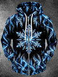 Oceanlyte Men's Blue Snowflakes And Ice Crystals Print Long Sleeve Zip-Up Hoodie