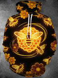 Oceanlyte Men's Glowing Bees And Honeycomb With Flowers Print Long Sleeve Hoodie