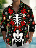 Oceanlyte Men's Skeleton Torso And Christmas Ornaments Print Long Sleeve Shirt with Chest Pocket