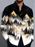 Oceanlyte Men's Geometric Mountains And Forest Trees Print Long Sleeve Shirt with Chest Pocket