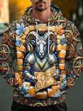 Oceanlyte Men's Graphic Armored Ram With Nautical Map Print Long Sleeve Hoodie