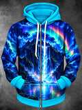 Oceanlyte Men's Long Sleeve Zip-Up Hoodie - Aurora Borealis And Mountain Waterfall Landscape Print