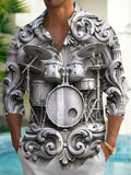 Oceanlyte Men's Stone Carving Drum Set Print Long Sleeve Shirt with Chest Pocket