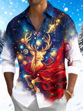 Oceanlyte Men's Golden Deer With Cosmic Background Print Long Sleeve Shirt with Chest Pocket