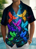 Oceanlyte Men's Hawaiian Neon Colorful Birds Print Short Sleeve Shirt with Chest Pocket