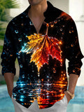 Oceanlyte Men's Printed Maple Leaf And Water Droplets Print Long Sleeve Shirt with Chest Pocket