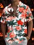 Oceanlyte Men's Palm Trees And Hibiscus Flowers Print Short Sleeve Shirt with Chest Pocket