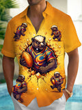 Oceanlyte Men's Hawaiian Honey Badger Rugby Player Print Short Sleeve Shirt with Chest Pocket