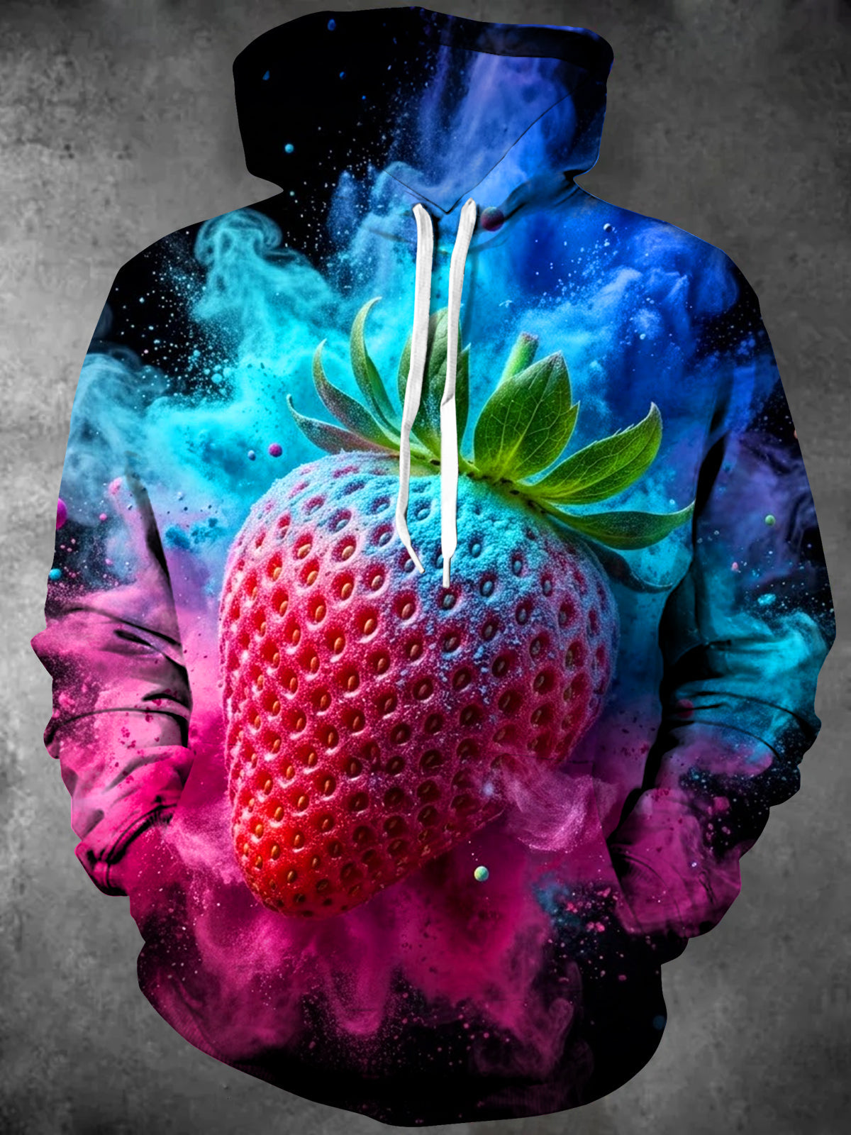 Oceanlyte Men's Strawberry Fruit With Galaxy Background Print Long Sleeve Hoodie