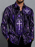 Oceanlyte Men's Long Sleeve Shirt - Gothic Cathedral Stained Glass With Cross And Dove Print with Chest Pocket