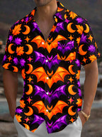 Oceanlyte Men's Halloween Bats And Crescent Moons Print Short Sleeve Shirt with Chest Pocket