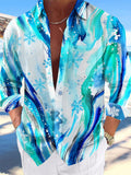 Oceanlyte Men's Abstract Watercolor Waves And Snowflakes Print Long Sleeve Shirt with Chest Pocket