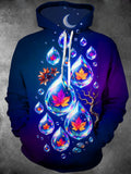 Oceanlyte Men's Long Sleeve Hoodie - Crystal Water Drops With Autumn Maple Leaves Print