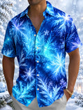 Oceanlyte Men's Printed Snowflakes Print Short Sleeve Shirt with Chest Pocket