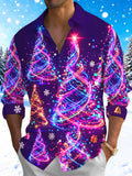 Oceanlyte Men's Graphic Neon Light Christmas Trees Print Long Sleeve Shirt with Chest Pocket