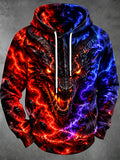 Oceanlyte Men's Dragon Head With Fire And Lightning Print Long Sleeve Hoodie