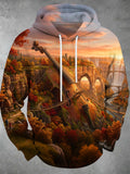 Oceanlyte Men's Violin Landscape With Autumn Foliage Print Long Sleeve Hoodie