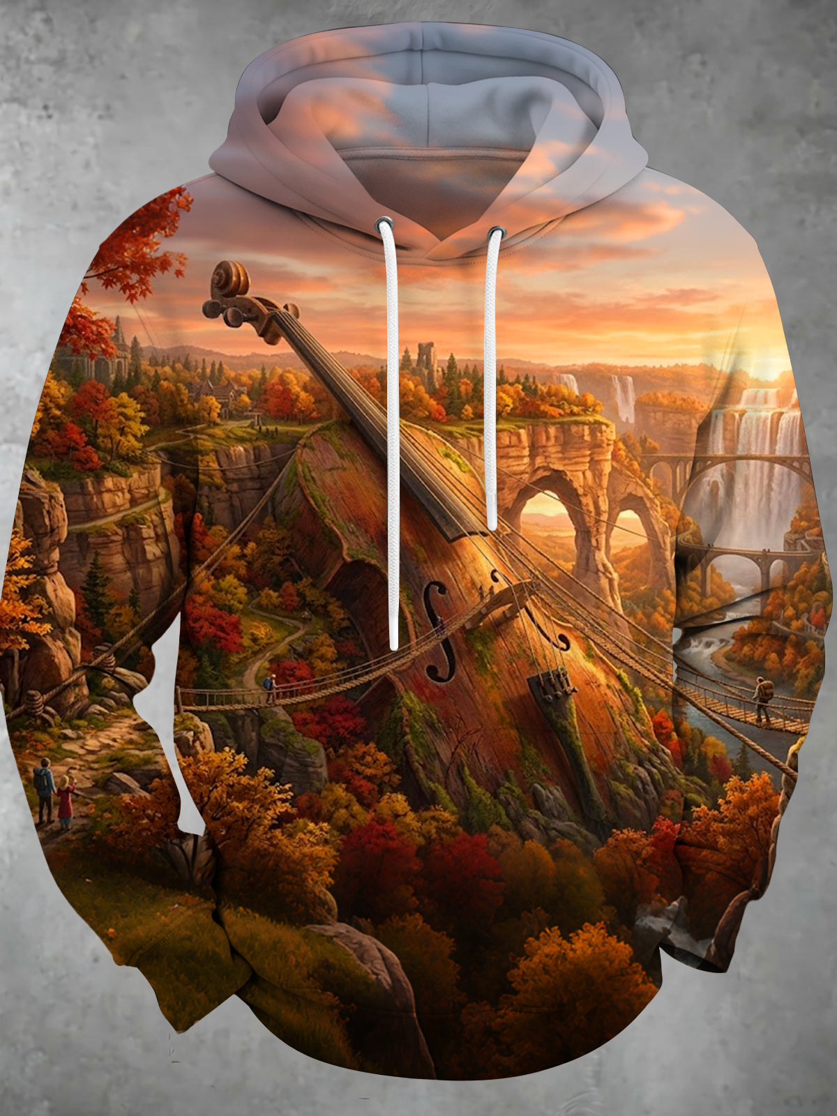 Oceanlyte Men's Violin Landscape With Autumn Foliage Print Long Sleeve Hoodie