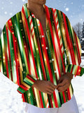Oceanlyte Men's Striped Christmas Stripes Print Long Sleeve Shirt with Chest Pocket