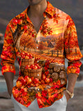 Oceanlyte Men's Printed Autumn Apple Orchard Landscape Print Long Sleeve Shirt with Chest Pocket