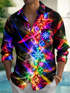 Oceanlyte Men's Christmas Ornaments And Snowflakes Print Long Sleeve Shirt with Chest Pocket