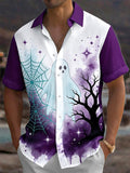 Oceanlyte Men's Graphic Halloween Ghost And Spider Web Print Short Sleeve Shirt with Chest Pocket