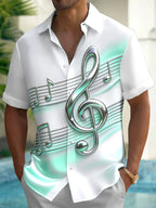 Oceanlyte Men's Short Sleeve Shirt - 3D Musical Notes And Treble Clef On Staff Print with Chest Pocket