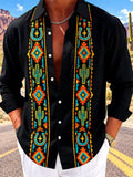 Oceanlyte Men's Cactus And Geometric Western Patterns Print Long Sleeve Shirt with Chest Pocket