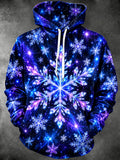 Oceanlyte Men's Long Sleeve Hoodie - Crystal Snowflakes And Starry Background Print