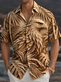 Oceanlyte Men's Hawaiian Eagle Head Print Palm Leaves Print Short Sleeve Shirt with Chest Pocket