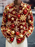 Oceanlyte Men's Christmas Ornaments And Snowflakes Print Long Sleeve Shirt with Chest Pocket