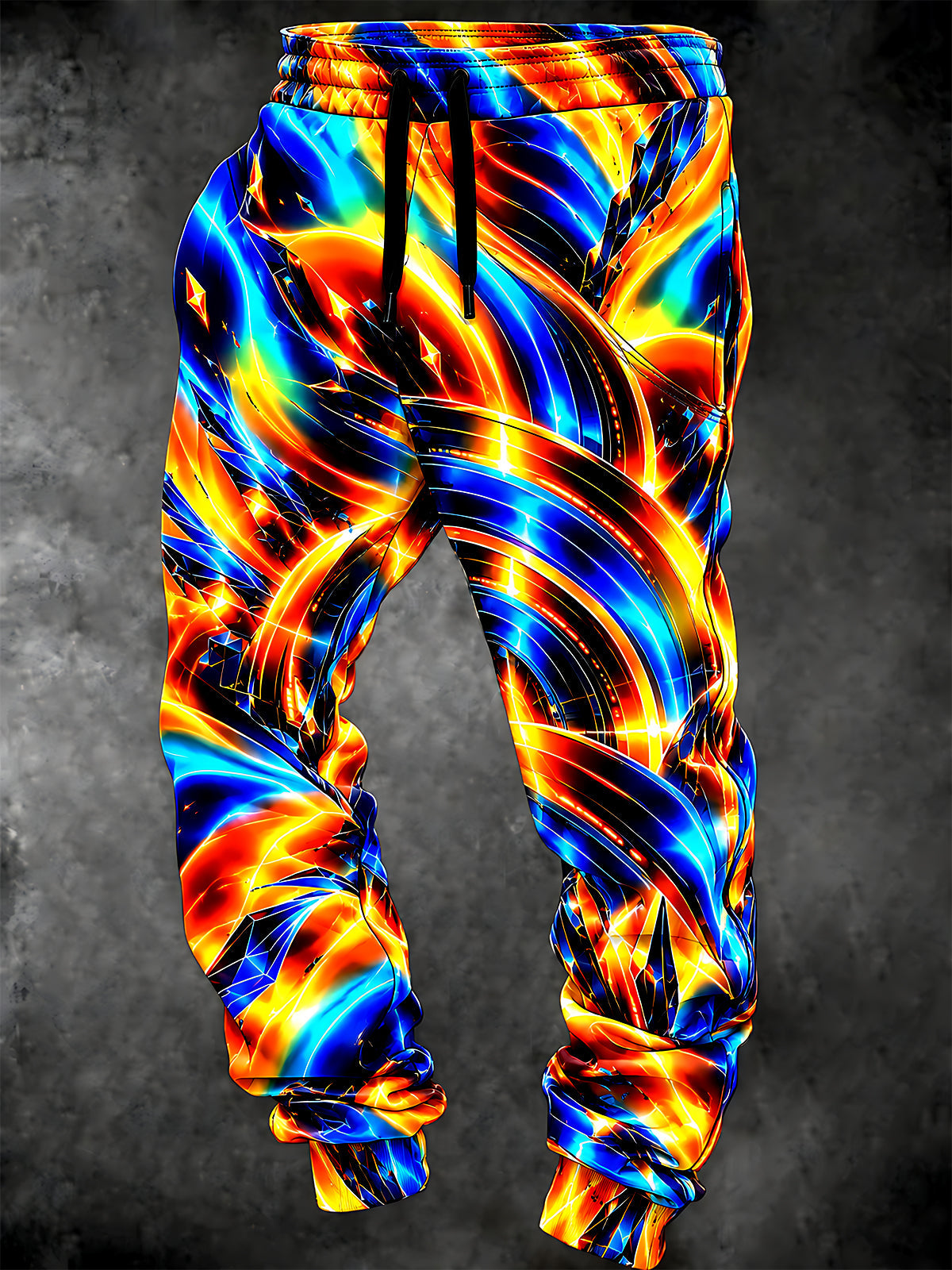 Oceanlyte Men's Drawstring Elastic-Waist Sweatpants - Abstract Neon Swirls And Geometric Lines Print with Side Pockets