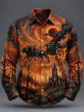 Oceanlyte Men's Three-headed Dog Pulling A Chariot Print Long Sleeve Shirt with Chest Pocket
