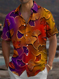 Oceanlyte Men's Hawaiian Autumn Ginkgo And Maple Leaves Print Short Sleeve Shirt with Chest Pocket