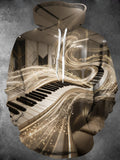 Oceanlyte Men's Long Sleeve Hoodie - Winding Piano Keyboard With Musical Notes And Sparkles Print