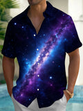 Oceanlyte Men's Hawaiian Galaxy Nebula And Stars Print Short Sleeve Shirt with Chest Pocket