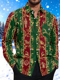 Oceanlyte Men's Long Sleeve Shirt - Christmas Nutcracker Reindeer Sleigh And Clock Motif Print with Chest Pocket