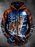 Oceanlyte Men's Lynx In Snowy Mountain Landscape Print Long Sleeve Zip-Up Hoodie