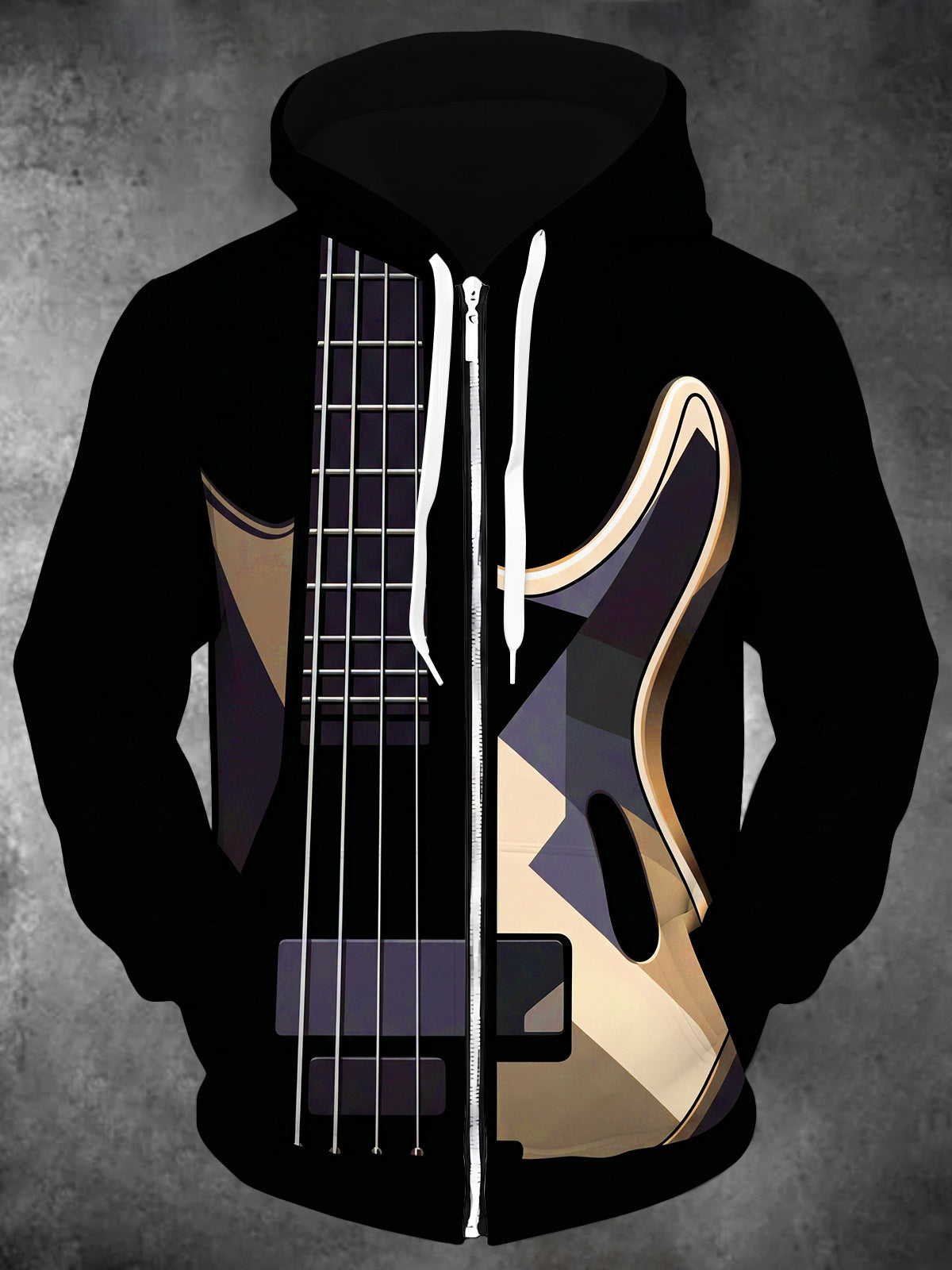 Oceanlyte Men's Graphic Geometric Bass Guitar Print Long Sleeve Zip-Up Hoodie