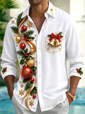 Oceanlyte Men's Printed Christmas Ornaments And Bells Print Long Sleeve Shirt with Chest Pocket