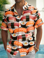 Oceanlyte Men's Hawaiian Sushi Rolls And Nigiri Print Short Sleeve Shirt with Chest Pocket
