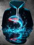 Oceanlyte Men's Graphic Neon Sea Fish And Water Splash Print Long Sleeve Hoodie
