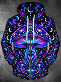 Oceanlyte Men's Long Sleeve Zip-Up Hoodie - Neon Psychedelic Mushrooms And Galaxy Print