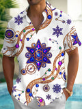 Oceanlyte Men's Printed Snowflakes And Constellations Print Short Sleeve Shirt with Chest Pocket