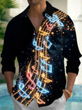 Oceanlyte Men's Christmas Music Notes And Candy Canes Print Long Sleeve Shirt with Chest Pocket